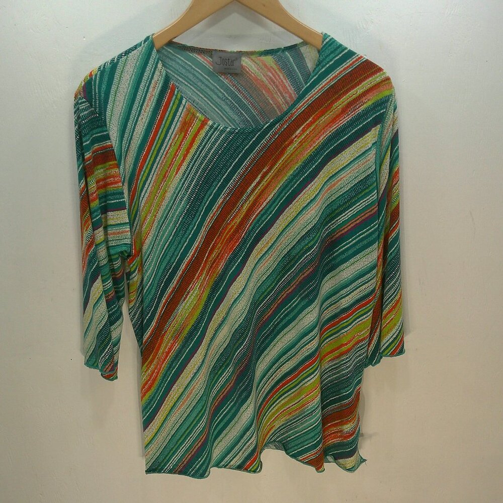 Jostar USA Classic Beach Teal Stripped Stretchy Comfort Colorful Tunic Size XL